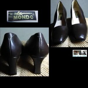 Monda Brown Leather Box Heels Size 7 1/2M
